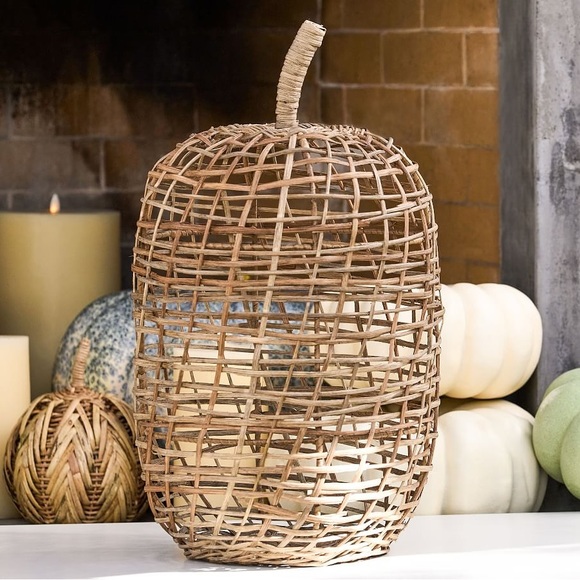 Pottery Barn Handwoven Wicker Large Size Rustic Decorative Pumpkin